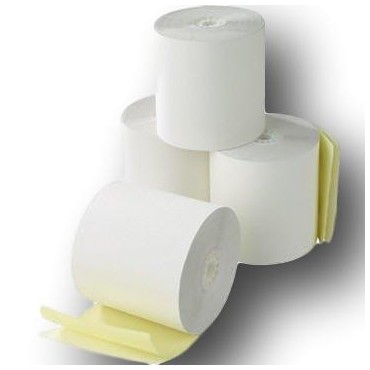 10 Rouleaux, bobine de caisse autocopiant 2 plis feuillets blanc / jaune format 76 x 70 x 12 avec duplicata jaune