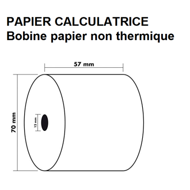 10 Rouleaux, bobines de caisse calculatrice Papier offset non thermique 57 x 70 x 12 pour imprimante avec ruban