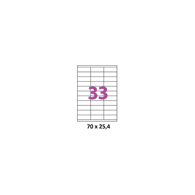 Planche A4 de 33 étiquettes autocollante 70 x 25.4 mm pour imprimante 70 x 25 
